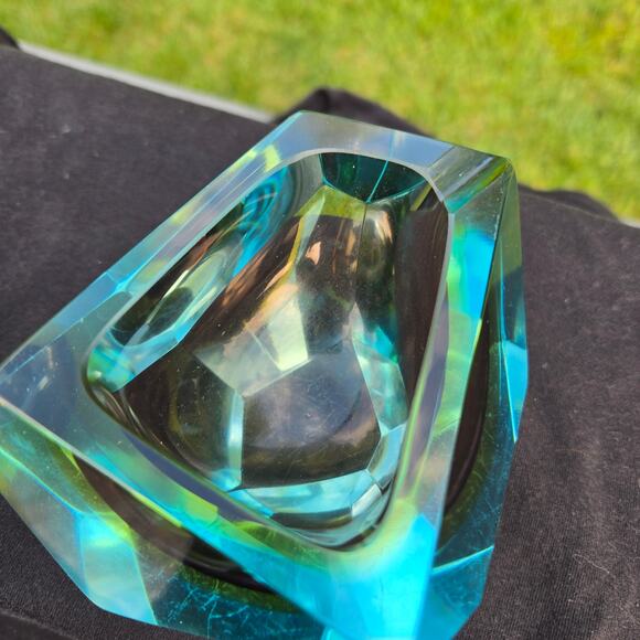 Murano Multi Faceted Submerged Style Glass Ashtray Catch All Heavy *read* - Picture 7 of 14